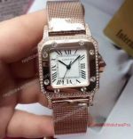 Cartier Santos Diamond Replica Watch Rose Gold Diamond Bezel White Dial